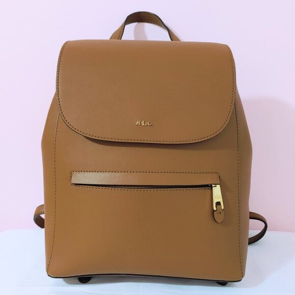 Lauren Ralph Lauren Dryden Ellen Backpack Light Brown Leather Backpack Camel Tan - Picture 1 of 16